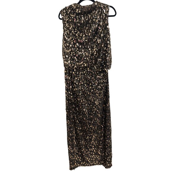 NWT Trina Turk Lenaya Black Gold Sequin Mock Neck Maxi Dress 4 - MSRP $378